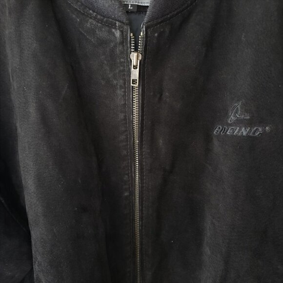 BOEING black suede aviator bomber jacket men's size L - Picture 6 of 15